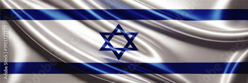 Waving Israel Flag with Blue Star Symbol on White Fabric, National Banner Texture, Patriotic Background for Independence and Heritage