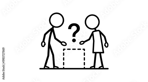 Two Stick Figures Pondering Secret Box