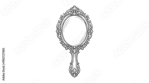 Vintage Handheld Vanity Mirror Engraving