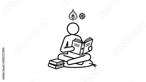 Meditating Figure with Spiritual Symbols and Book