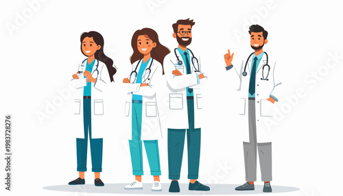 Professional medical team standing together healthcare workers.