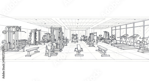 Gym Equipment Line Drawing.