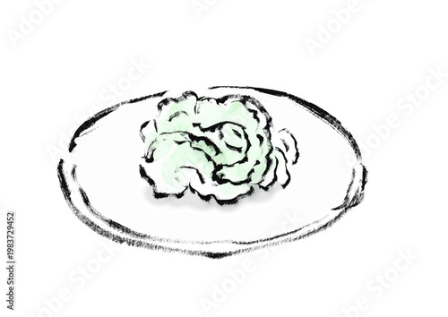 白ゴーヤの切ってある筆手書き和風イラスト素材