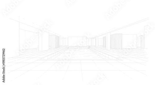 Minimalist White Hallway with Perspective Lines.