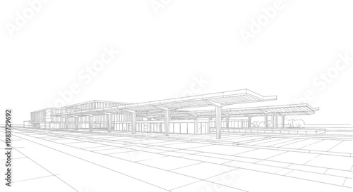 Modern Architectural Building Design Sketch with Clean Lines.