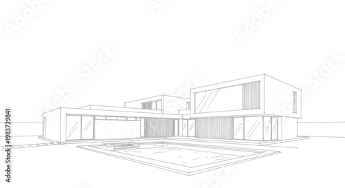 Modern Architectural Design Sketch of a Luxury Villa with Swimming Pool.