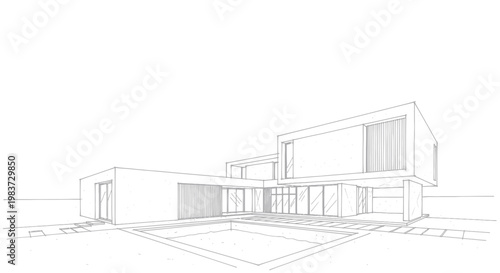 Modern Architectural House Design Sketch with Swimming Pool.