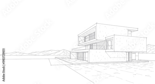 Modern Architectural House Design Sketch.