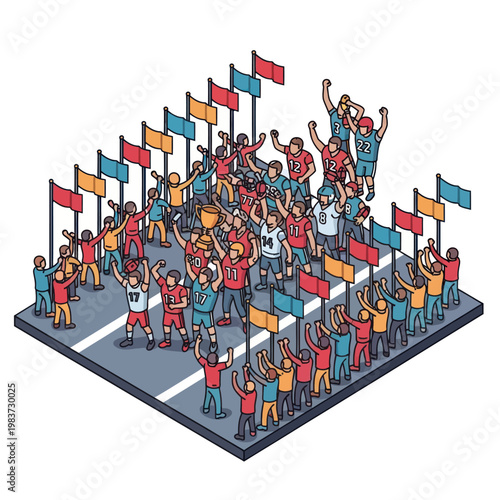 People Celebrating with Flags and Cheering.