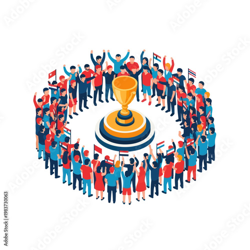 People Celebrating With Trophy Award.