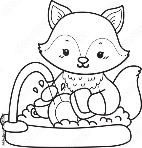 Coloring pages of Cute set of Fox sticker with activity. Outline of Fox with variation of activity