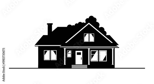 Simple Black House Silhouette Illustration.