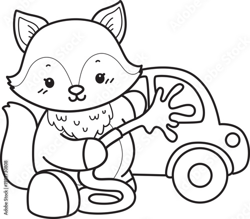 Coloring pages of Cute set of Fox sticker with activity. Outline of Fox with variation of activity