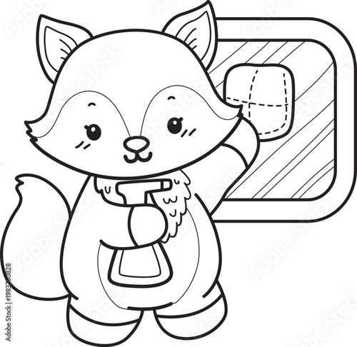 Coloring pages of Cute set of Fox sticker with activity. Outline of Fox with variation of activity