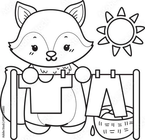 Coloring pages of Cute set of Fox sticker with activity. Outline of Fox with variation of activity