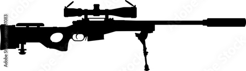 Bolt Action Precision Rifle Silhouette With Attachments Monochrome Pictogram