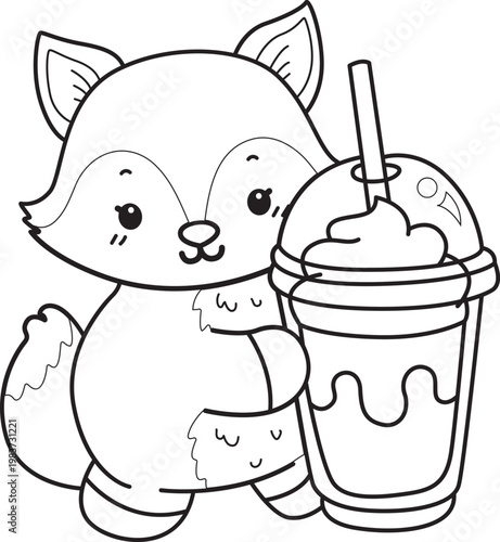 Coloring pages of Cute set of Fox sticker with activity. Outline of Fox with variation of activity