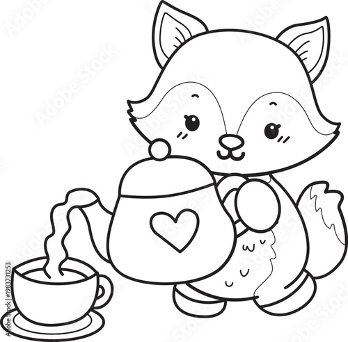 Coloring pages of Cute set of Fox sticker with activity. Outline of Fox with variation of activity