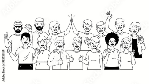 Diverse group of people celebrating together with high fives and smiles.