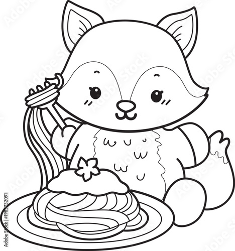 Coloring pages of Cute set of Fox sticker with activity. Outline of Fox with variation of activity
