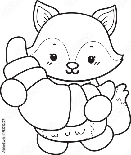 Coloring pages of Cute set of Fox sticker with activity. Outline of Fox with variation of activity