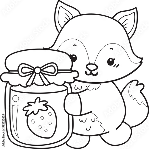 Coloring pages of Cute set of Fox sticker with activity. Outline of Fox with variation of activity