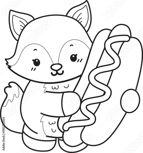 Coloring pages of Cute set of Fox sticker with activity. Outline of Fox with variation of activity