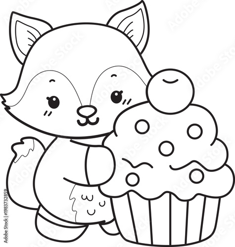 Coloring pages of Cute set of Fox sticker with activity. Outline of Fox with variation of activity