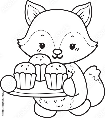 Coloring pages of Cute set of Fox sticker with activity. Outline of Fox with variation of activity