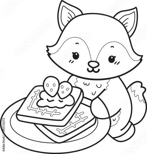 Coloring pages of Cute set of Fox sticker with activity. Outline of Fox with variation of activity