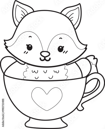 Coloring pages of Cute set of Fox sticker with activity. Outline of Fox with variation of activity