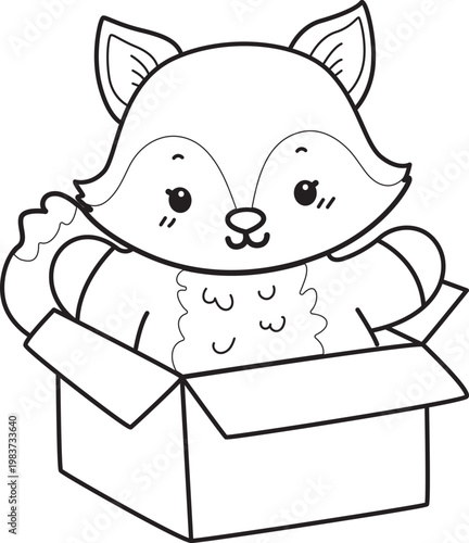 Coloring pages of Cute set of Fox sticker with activity. Outline of Fox with variation of activity