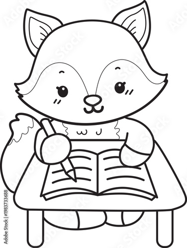 Coloring pages of Cute set of Fox sticker with activity. Outline of Fox with variation of activity