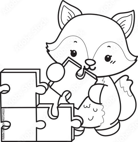 Coloring pages of Cute set of Fox sticker with activity. Outline of Fox with variation of activity
