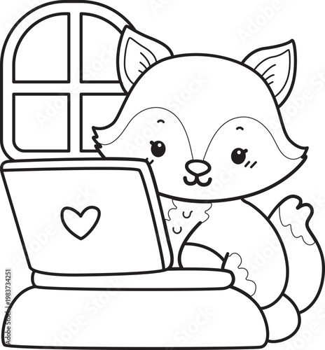 Coloring pages of Cute set of Fox sticker with activity. Outline of Fox with variation of activity