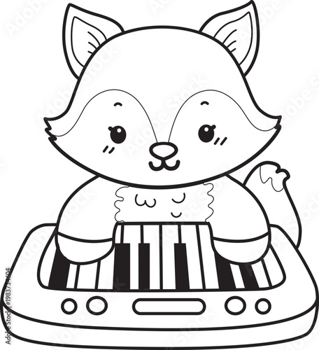 Coloring pages of Cute set of Fox sticker with activity. Outline of Fox with variation of activity