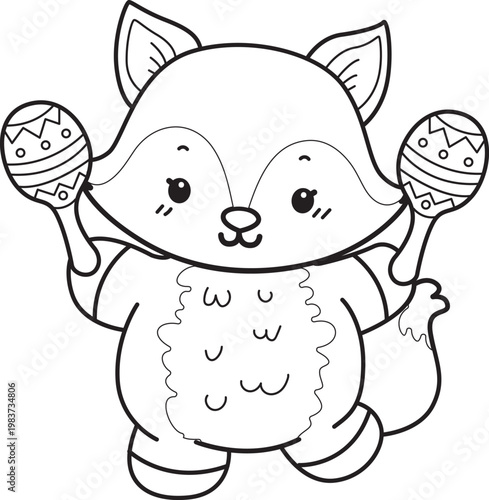 Coloring pages of Cute set of Fox sticker with activity. Outline of Fox with variation of activity