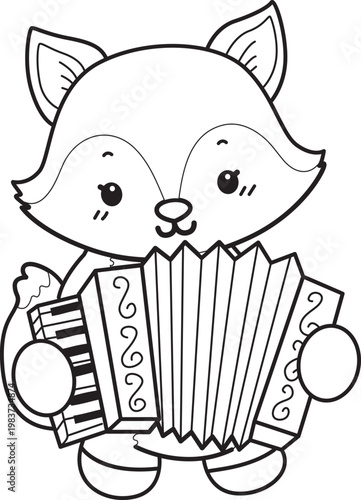 Coloring pages of Cute set of Fox sticker with activity. Outline of Fox with variation of activity