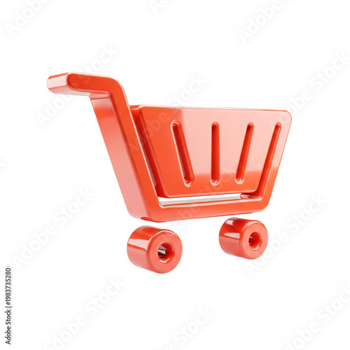 Shopping Cart Icon Orange 3D Isolated On Transparent Background