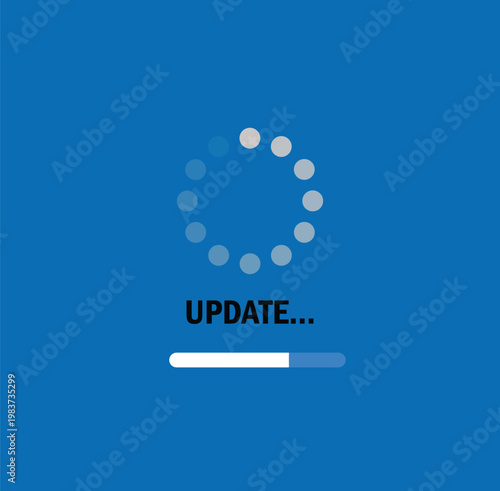 Software update loading progress on digital interface with glowing dots