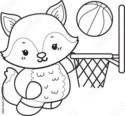 Coloring pages of Cute set of Fox sticker with activity. Outline of Fox with variation of activity