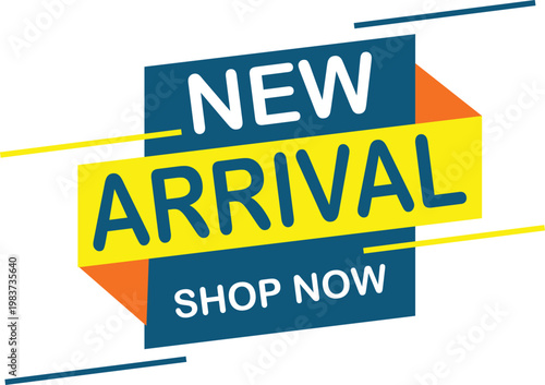 3D new arrival sale banner with shop now call to action on yellow background