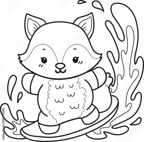 Coloring pages of Cute set of Fox sticker with activity. Outline of Fox with variation of activity