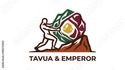 Man Pushing a Colorful Rock with Logo Design