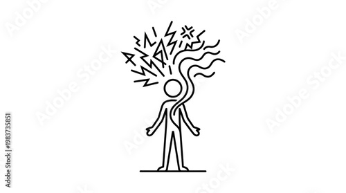 Conceptual Outline Of A Person With Head Bursting With Thoughts