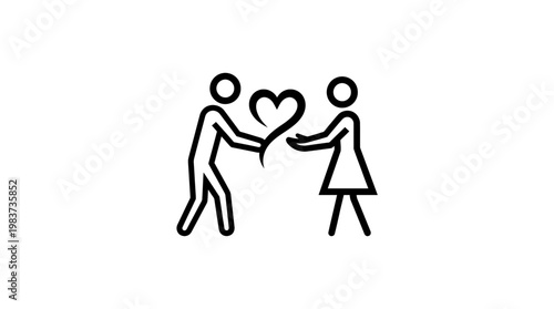 Couple Sharing a Heart Icon Love and Romance Concept