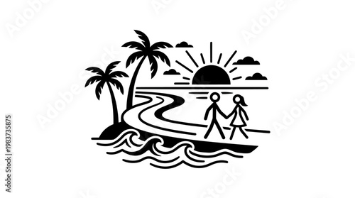 Black And White Beach Scene