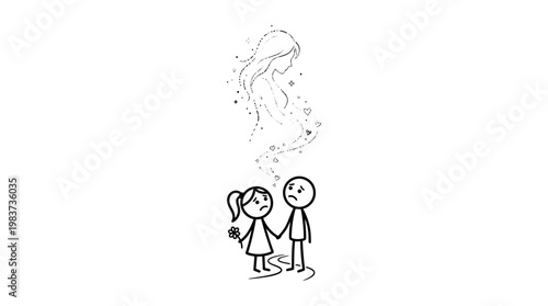 Couple Gazing at a Dreamy Figure Above