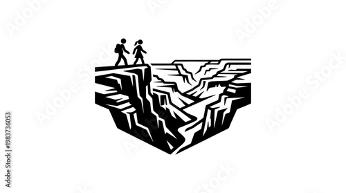 Silhouette Hikers Admiring a Canyon Landscape