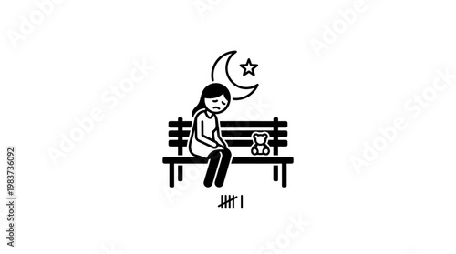 Lonely Woman Sitting on a Bench at Night